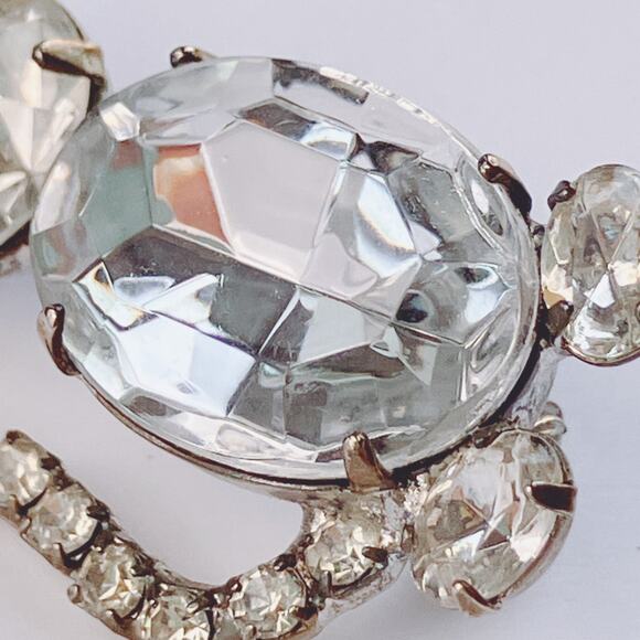 VTG Mid Century Brooch Jelly Belly Rhinestone Cat Silver Tone 1950s - Picture 6 of 10